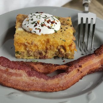 Sausage, Bacon, Egg & Cheese Smoked Breakfast Casserole