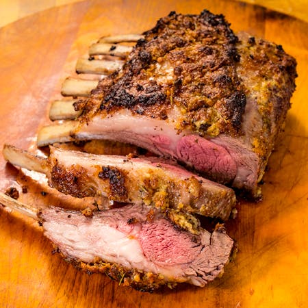 Mustard-Herbed Rubbed Frenched Rack of Lamb 