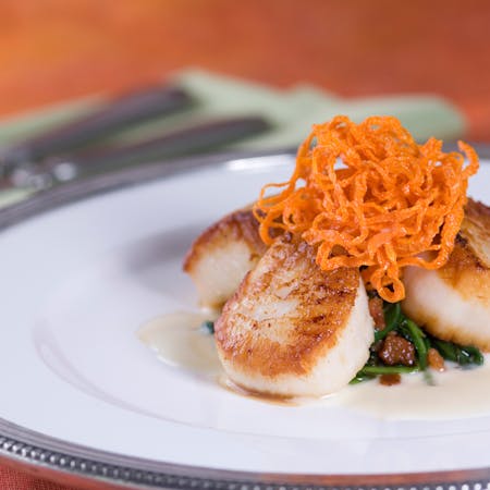 Sea Scallops with Frizzled Spinach, Carrots, and Citrus Beurre Blanc